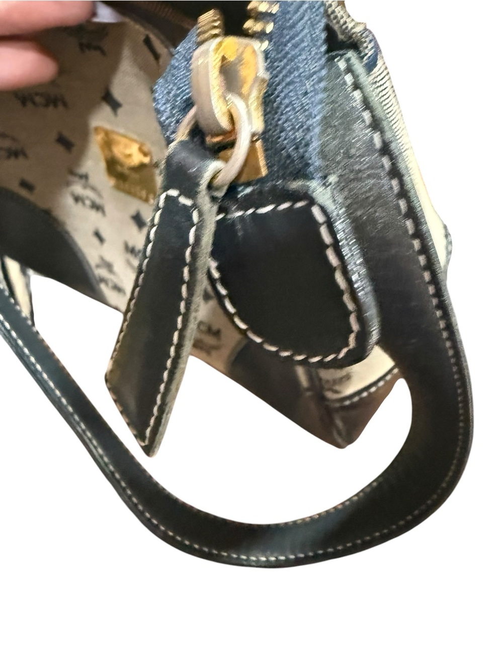 Vintage MCM Visetos Jacquard Canvas Baguette Shoulder Bag Navy - Picture 11 of 15